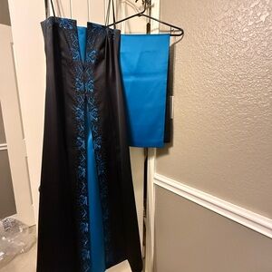 Elegant Blue and Black Prom Dress